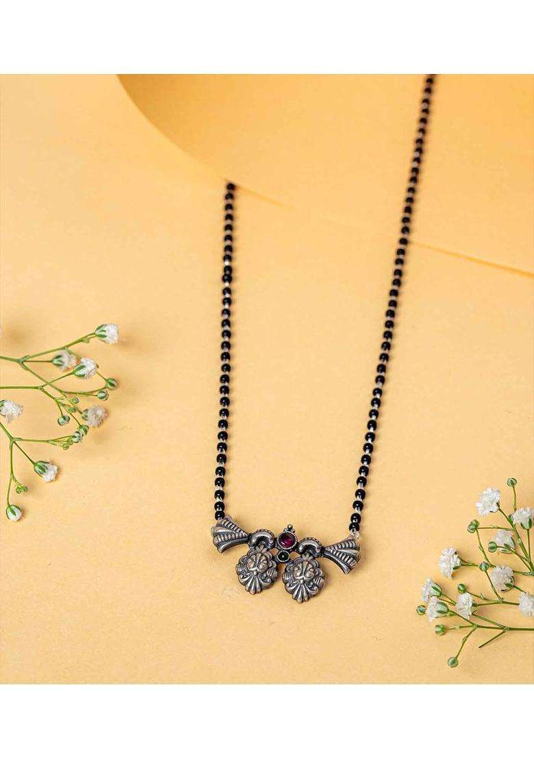 Gargi by P N Gadgil and Sons 925 Sterling Silver Dual Floral Multistone Antique Mangalsutra - Indya