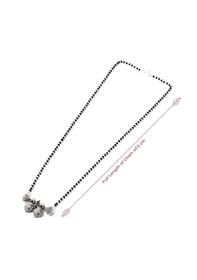 Gargi by P N Gadgil and Sons 925 Sterling Silver Dual Floral Multistone Antique Mangalsutra - Indya