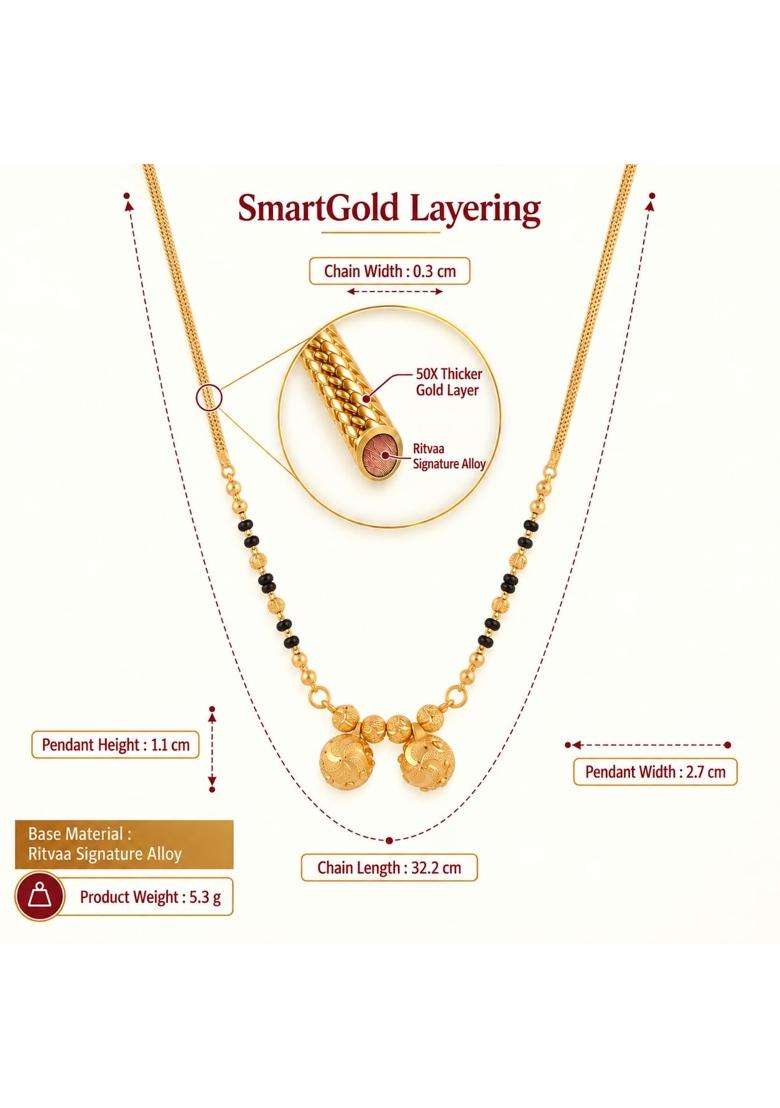 Ritvaa Smartgold 24K Gold Plated Minimalist Gold Ball Mangalsutra for Women - Indya