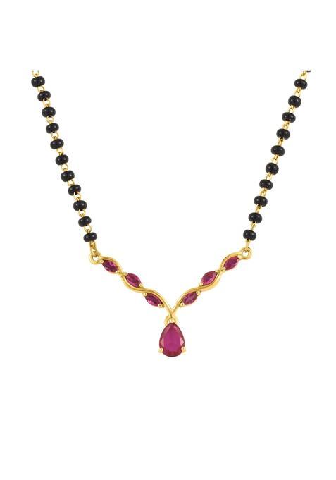 Darsh 925 Silver Red Ruby CZ Mangalsutra with Black Beads Yellow Gold Plated Birthday Wedding and Valentines