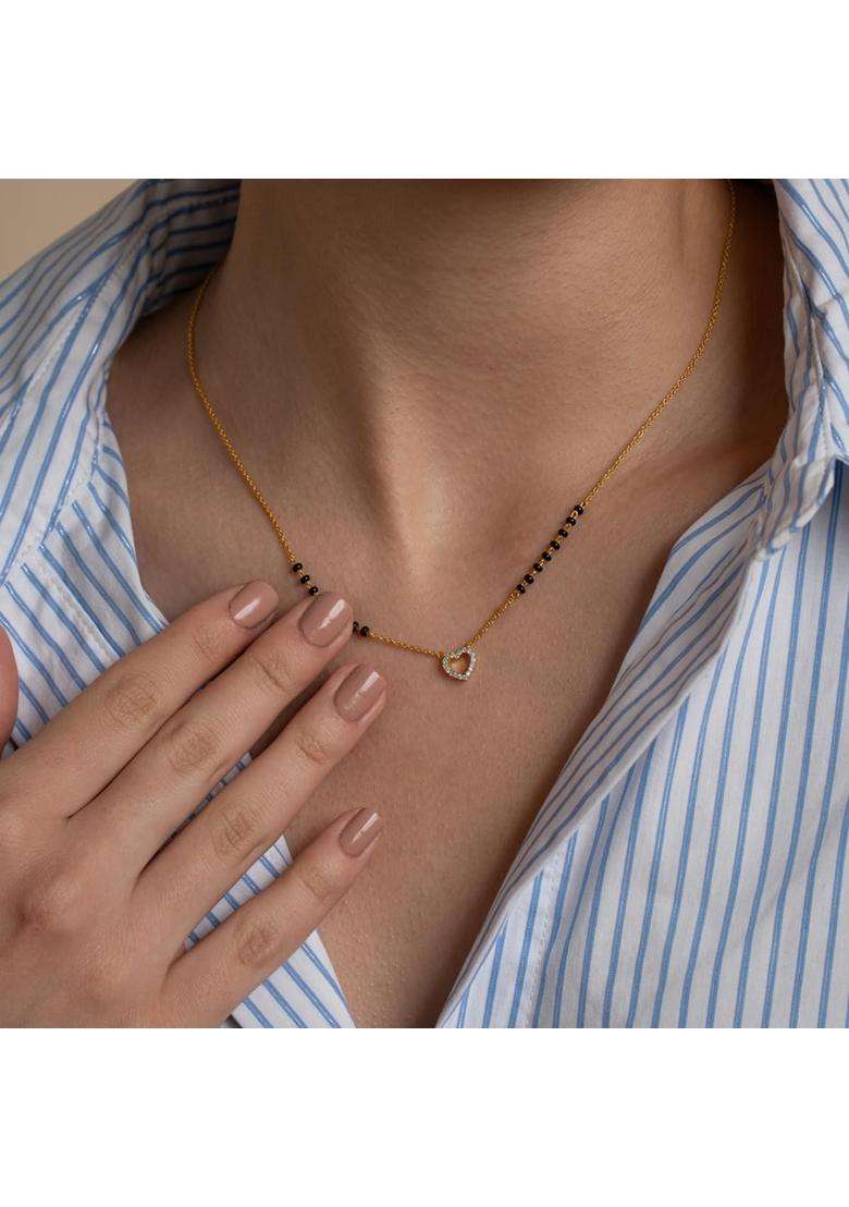 Shayn Open Heart Mangalsutra Necklace 925 Sterling Silver 18KT Gold Vermeil Jewellery for Women and Girls - Indya