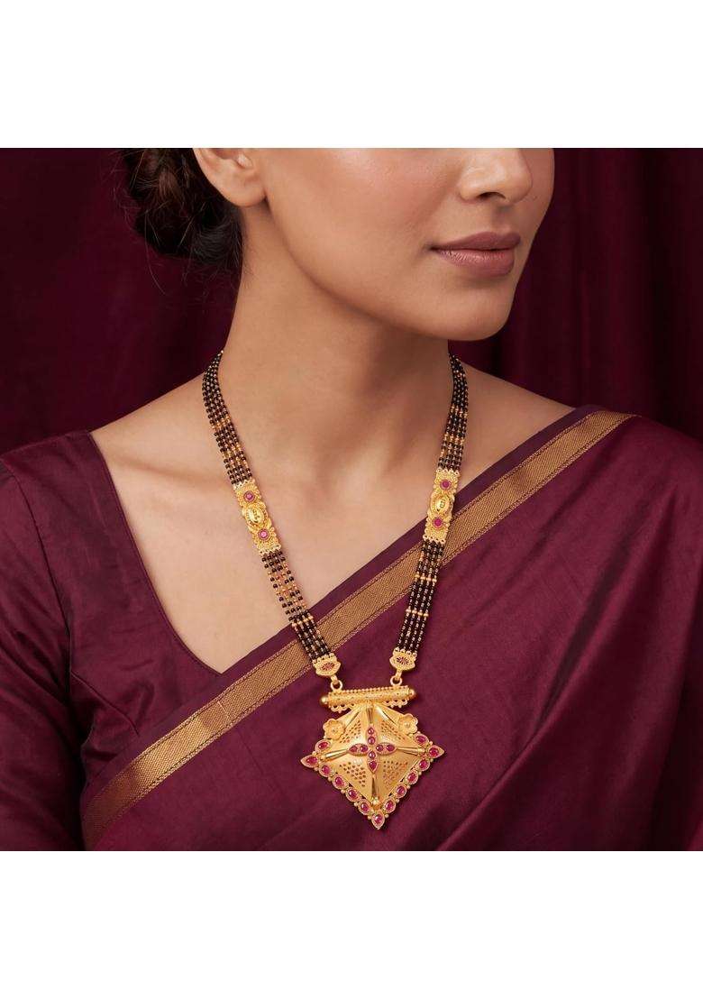 Ritvaa Smartgold 24K Gold Plated Geometric Ruby Gold Mangalsutra for Women - Indya