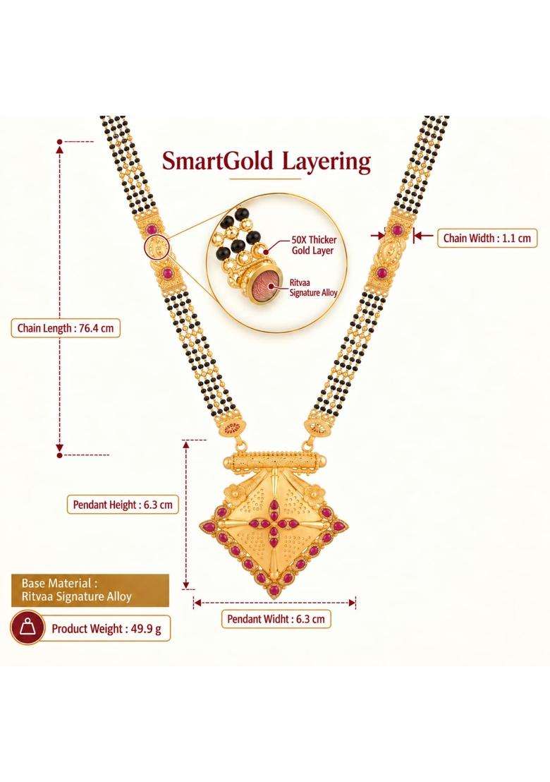 Ritvaa Smartgold 24K Gold Plated Geometric Ruby Gold Mangalsutra for Women - Indya