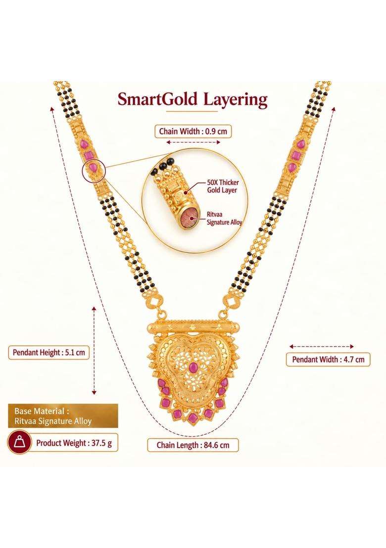 Ritvaa Smartgold 24K Gold Plated Heart Motif Gold Mangalsutra for Women - Indya