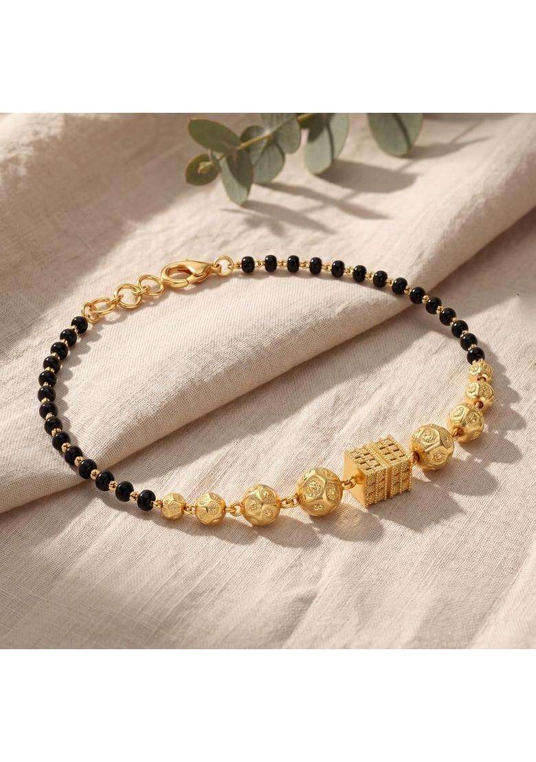 Ritvaa 24K Smartgold Hand Mangalsutra Bracelet with Cube Pendant for Women - Indya