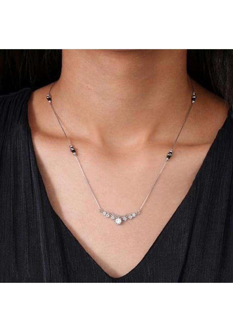 Zilgi Rose Gold and Silver Mangalsutra for Women 925 Sterling Silver CZ Diamond Pendant - Indya