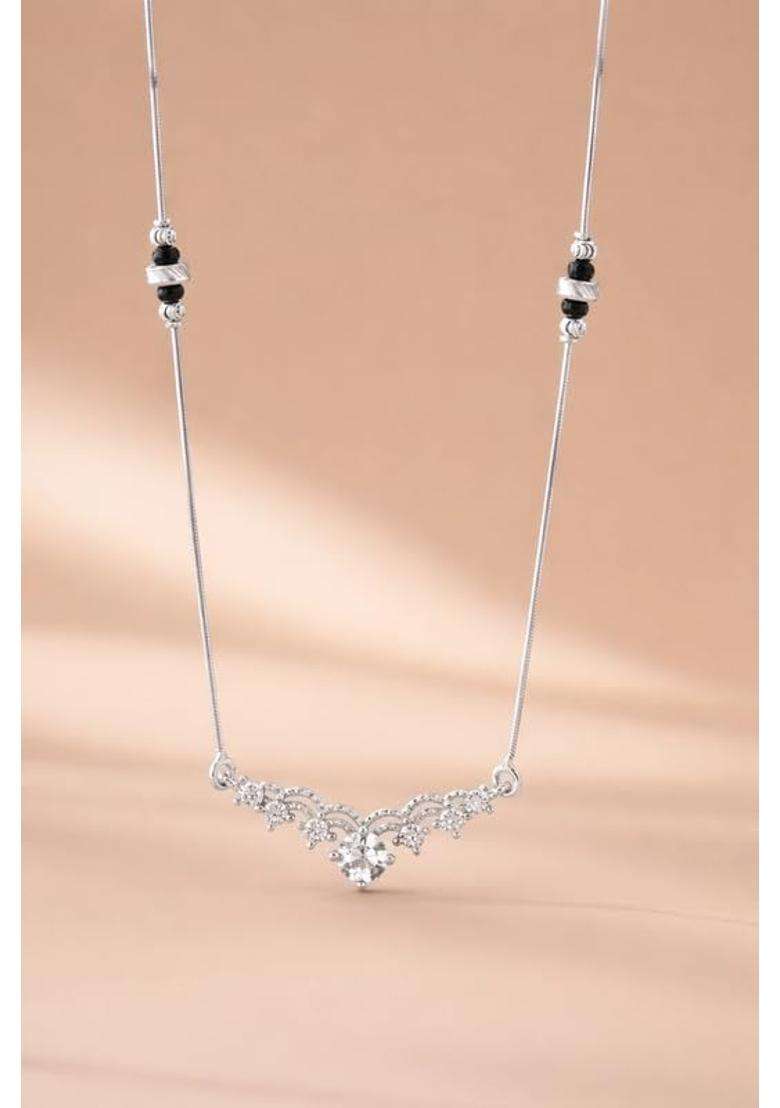 Zilgi Rose Gold and Silver Mangalsutra for Women 925 Sterling Silver CZ Diamond Pendant - Indya