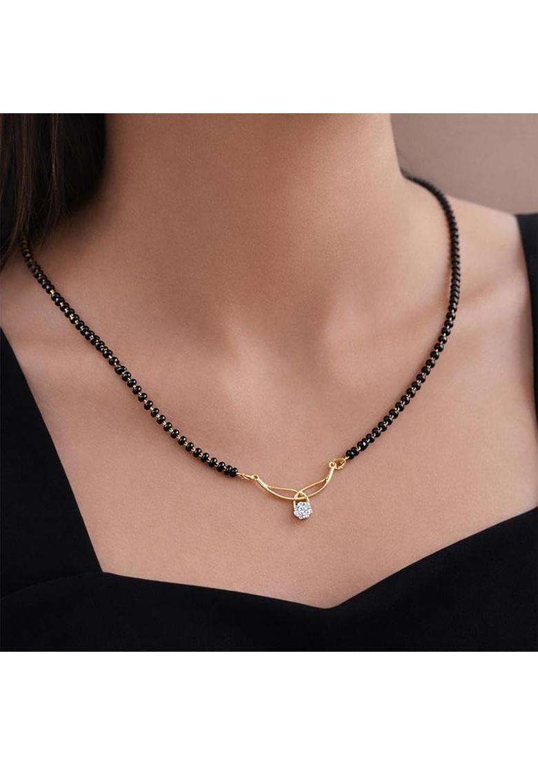 Dishis 14K BIS Hallmarked Certified Yellow Gold Diamond Womens Mangalsutra Pendant - Indya