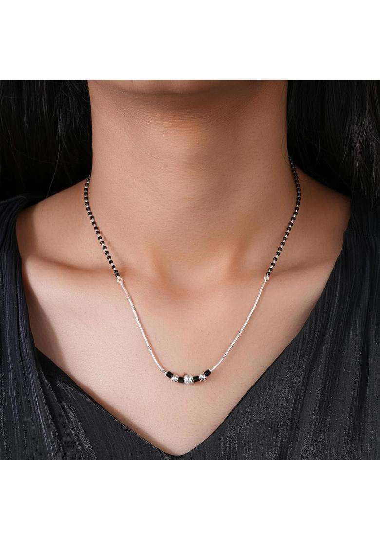 Zilgi Rose Gold and Silver Mangalsutra for Women 925 Sterling Silver CZ Diamond Pendant - Indya