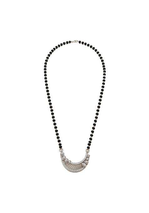Silverbling 925 Sterling Silver Black Beaded Mangalsutra with CZ Diamond Pendant
