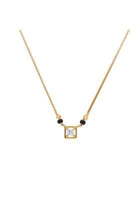 SVD Jewels Eternal Knot Lab Grown Diamond Mangalsutra Gold Toned Box Chain with Black Beads Square Pendant