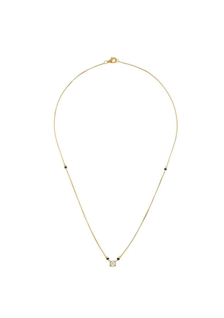SVD Jewels Eternal Knot Lab Grown Diamond Mangalsutra Gold Toned Box Chain with Black Beads Square Pendant - Indya