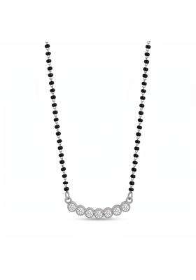 Tvish 925 Sterling Silver Saptapadi Diamond Mangalsutra for Women CZ Diamond Pendant with Black Beads