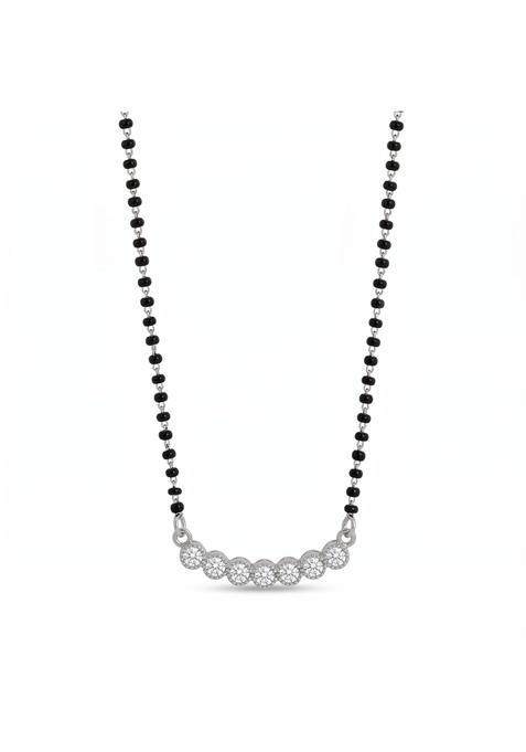 Tvish 925 Sterling Silver Saptapadi Diamond Mangalsutra for Women CZ Diamond Pendant with Black Beads