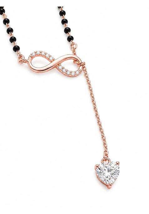 Pryora 925 Sterling Silver Infinity Heart Drop Mangalsutra for Women