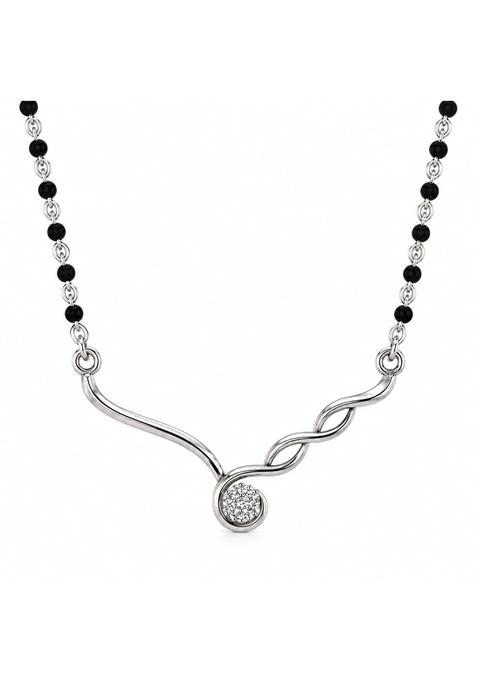 Dishis 14K BIS Hallmarked Certified White Gold Diamond Mangalsutra Pendant for Women Gift for Wife