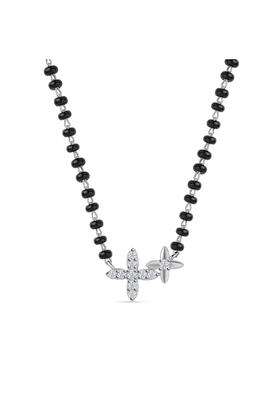 Ornate Jewels 925 Silver American Diamond Floral Mangalsutra Black Beads Chain Necklace for Women