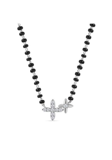 Ornate Jewels 925 Silver American Diamond Floral Mangalsutra Black Beads Chain Necklace for Women
