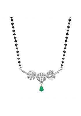 Sahiba Gems 925 Silver Pure Chandi Sparkling White Diamond Zircon Designer Mangalsutra