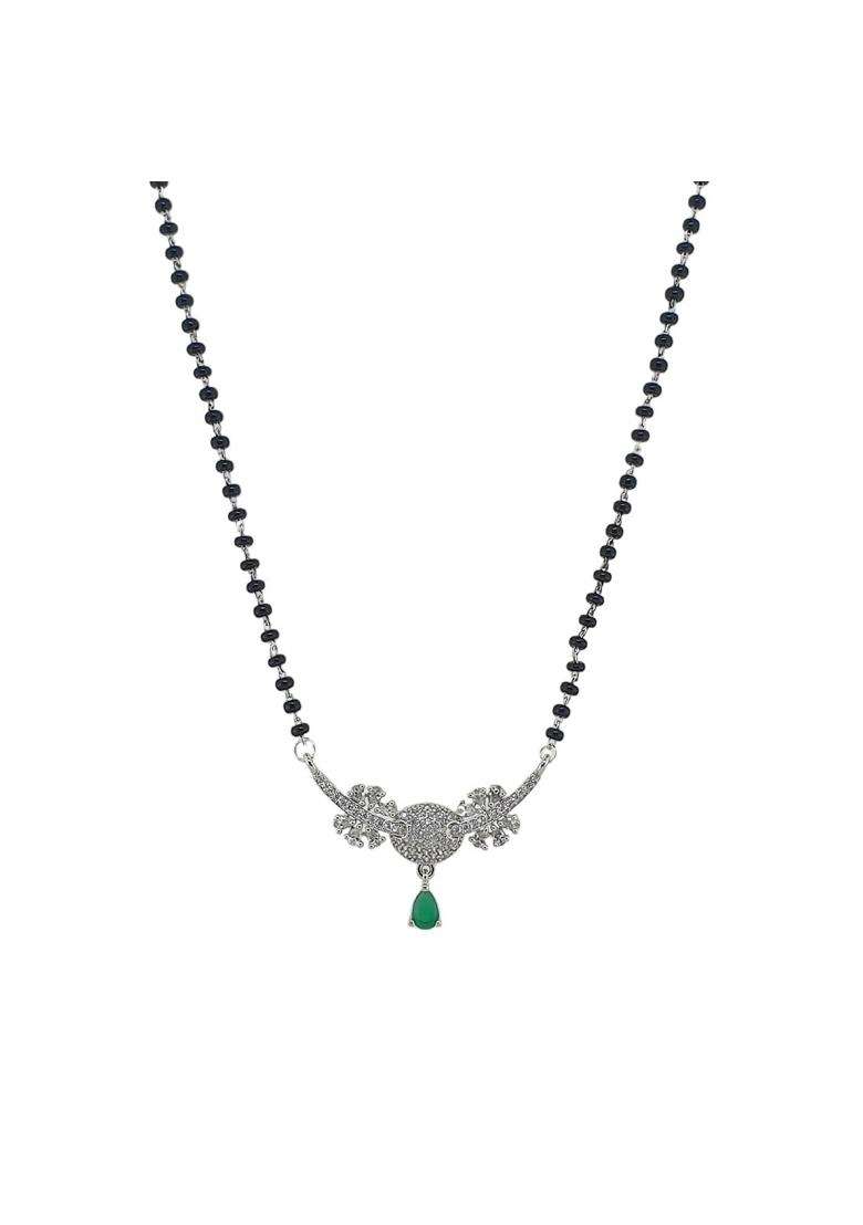 Sahiba Gems 925 Silver Pure Chandi Sparkling White Diamond Zircon Designer Mangalsutra - Indya