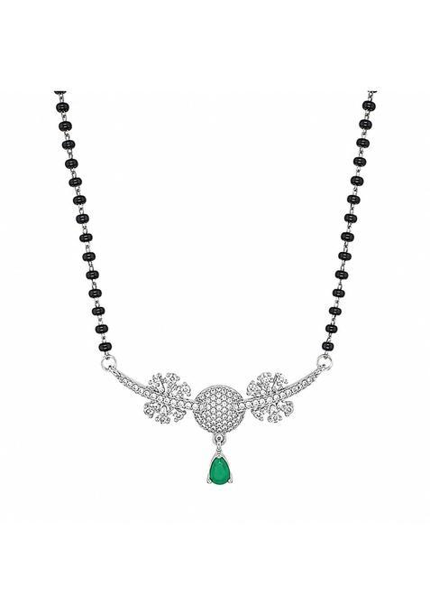 Sahiba Gems 925 Silver Pure Chandi Sparkling White Diamond Zircon Designer Mangalsutra