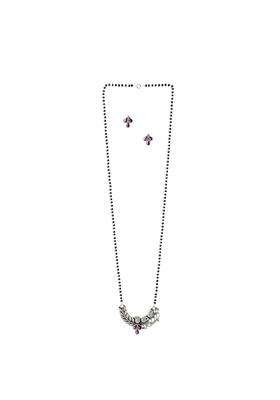 Gargi by P N Gadgil and Sons 925 Sterling Silver Voilet Stone Peacock Motif Antique Mangalsutra Set