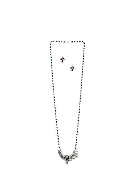 Gargi by P N Gadgil and Sons 925 Sterling Silver Voilet Stone Peacock Motif Antique Mangalsutra Set