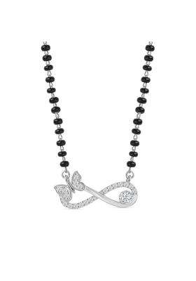 Ornate Jewels 925 Silver American Diamond Infinity Butterfly Mangalsutra Black Beads Chain Necklace for Women