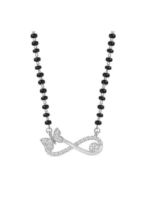 Ornate Jewels 925 Silver American Diamond Infinity Butterfly Mangalsutra Black Beads Chain Necklace for Women