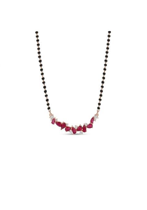 Siyabystar Rose Gold Plated Ruby Drop Diamond Mangalsutra