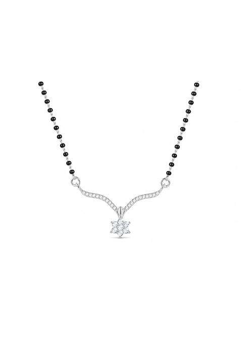 Flaneur Global Silver Mangalsutra with Floral CZ Pendant Black Bead Chain