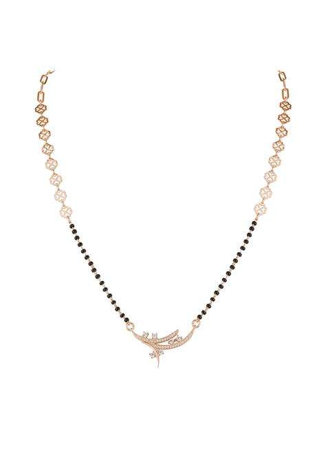Zilgi Rose Gold and Silver Mangalsutra for Women 925 Sterling Silver CZ Diamond Pendant