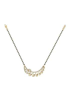 Diamtrendz Gold Plated BIS Hallmarked Pure 925 Sterling Silver Modern Mangalsutra Tanmaniya Pendant with Black
