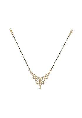 Diamtrendz Gold Plated BIS Hallmarked Pure 925 Sterling Silver Modern Mangalsutra Tanmaniya Pendant with Black