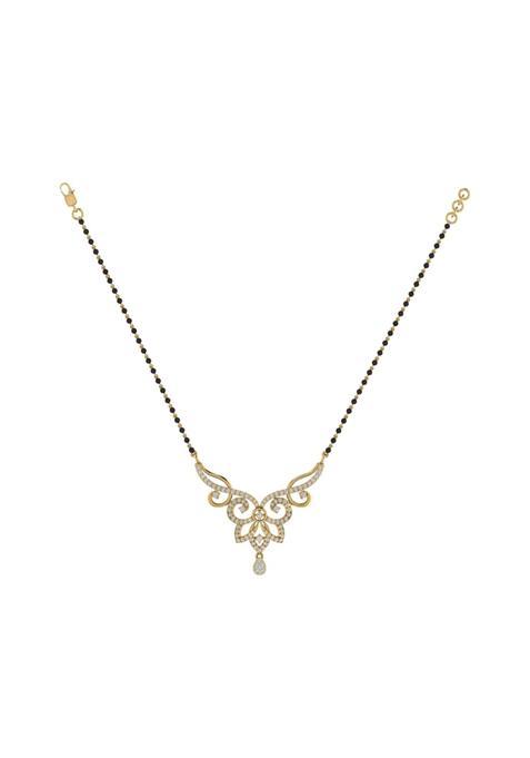 Diamtrendz Gold Plated BIS Hallmarked Pure 925 Sterling Silver Modern Mangalsutra Tanmaniya Pendant with Black