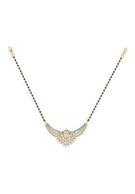Diamtrendz Gold Plated BIS Hallmarked Pure 925 Sterling Silver Modern Mangalsutra Tanmaniya Pendant with Black