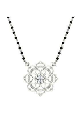 Dishis 14K BIS Hallmarked Certified White Gold Diamond Womens Mangalsutra Pendant