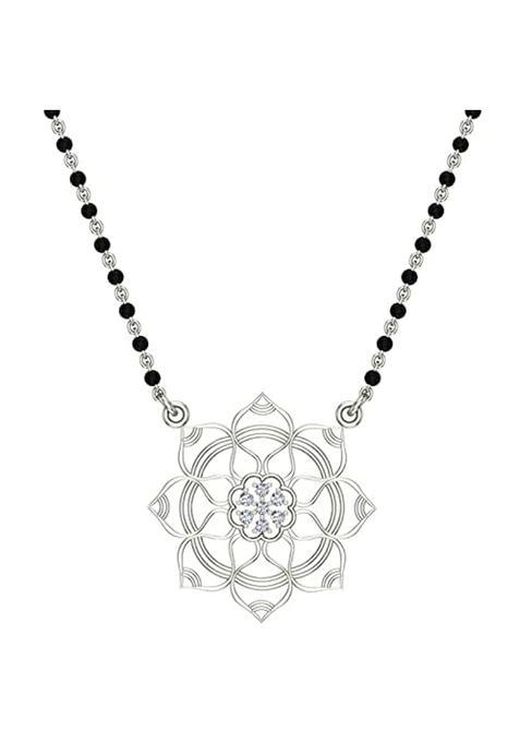 Dishis 14K BIS Hallmarked Certified White Gold Diamond Womens Mangalsutra Pendant