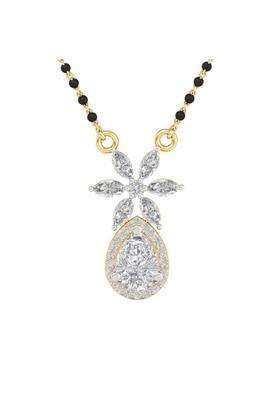 Dishis 14K BIS Hallmarked Certified Yellow Gold Simulated Diamond Womens Mangalsutra Pendant