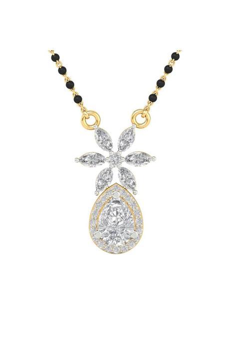 Dishis 14K BIS Hallmarked Certified Yellow Gold Simulated Diamond Womens Mangalsutra Pendant