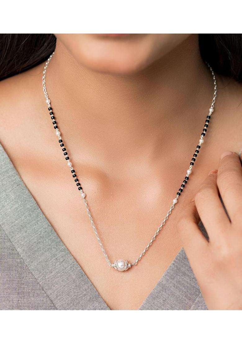 Gargi by P N Gadgil and Sons 925 Sterling Silver Double Style Chained Pearl Mangalsutra - Indya