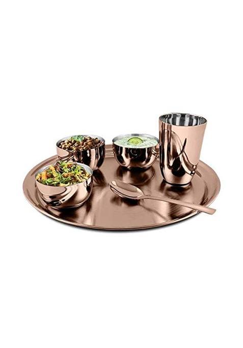Shri and Sam High Grade Stainless Steel Solid Thali Set Majestic with Rose Gold Pvd Coating
