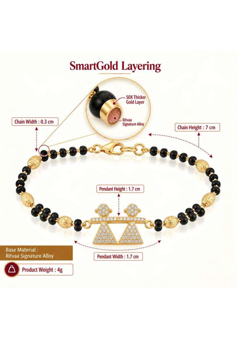Ritvaa Smartgold 24K Gold Plated Twin Dolls Mangalsutra Bracelet for Women - Indya