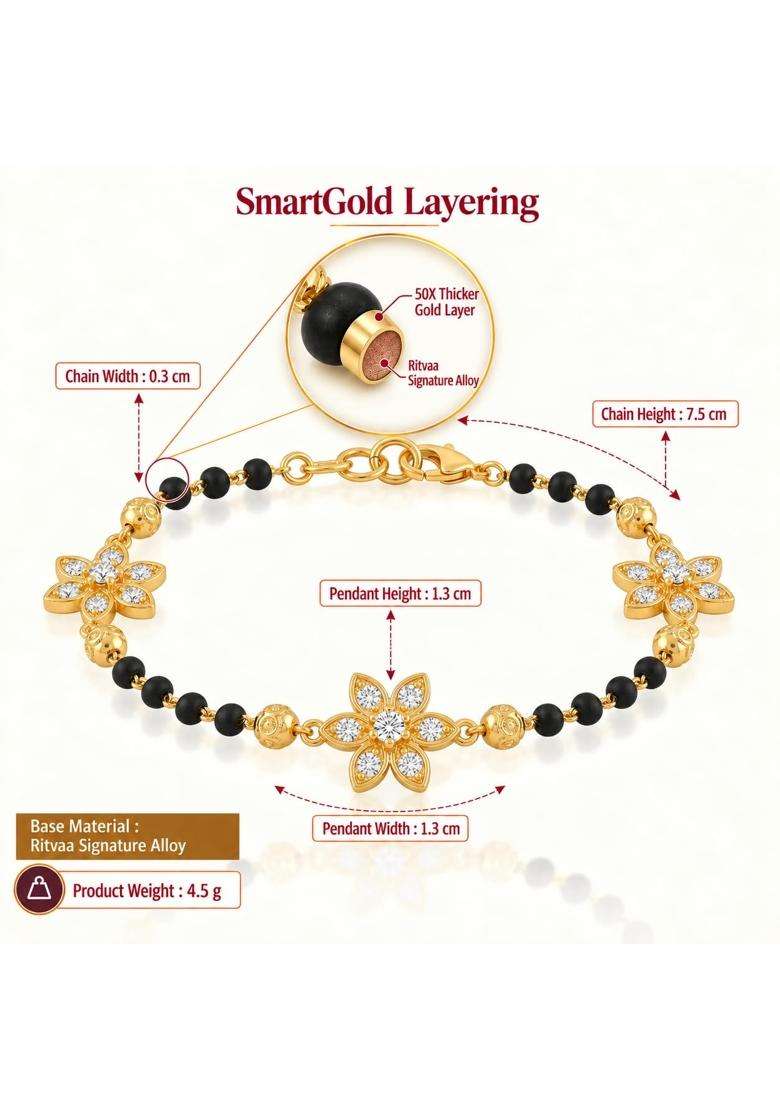 Ritvaa Smartgold 24K Gold Plated Floral Mangalsutra Bracelet for Women - Indya
