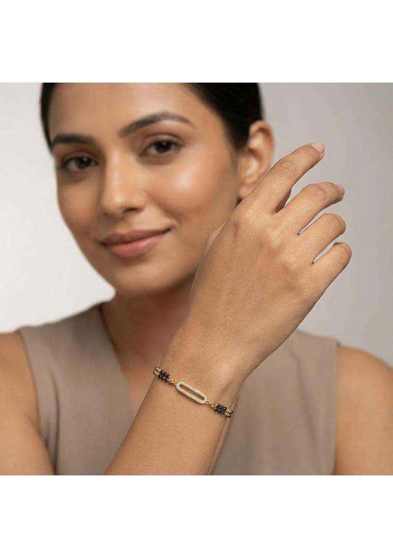Ritvaa Smartgold 24K Gold Plated Oval Frame Mangalsutra Bracelet for Women - Indya