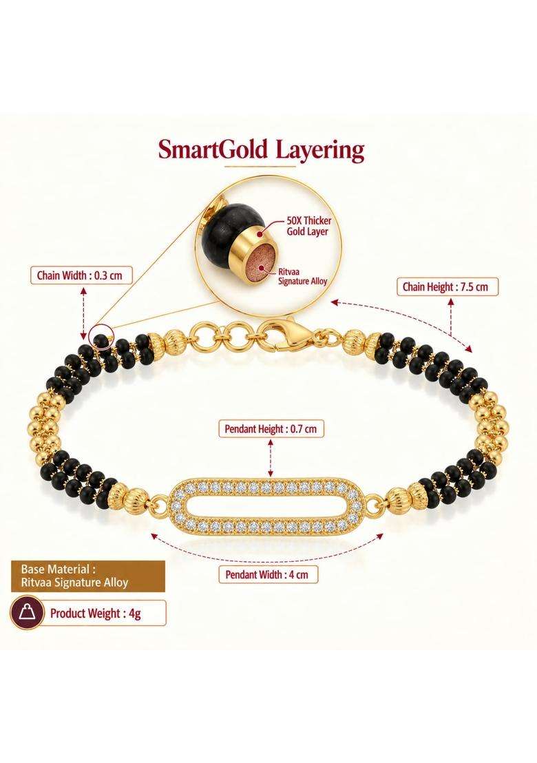 Ritvaa Smartgold 24K Gold Plated Oval Frame Mangalsutra Bracelet for Women - Indya