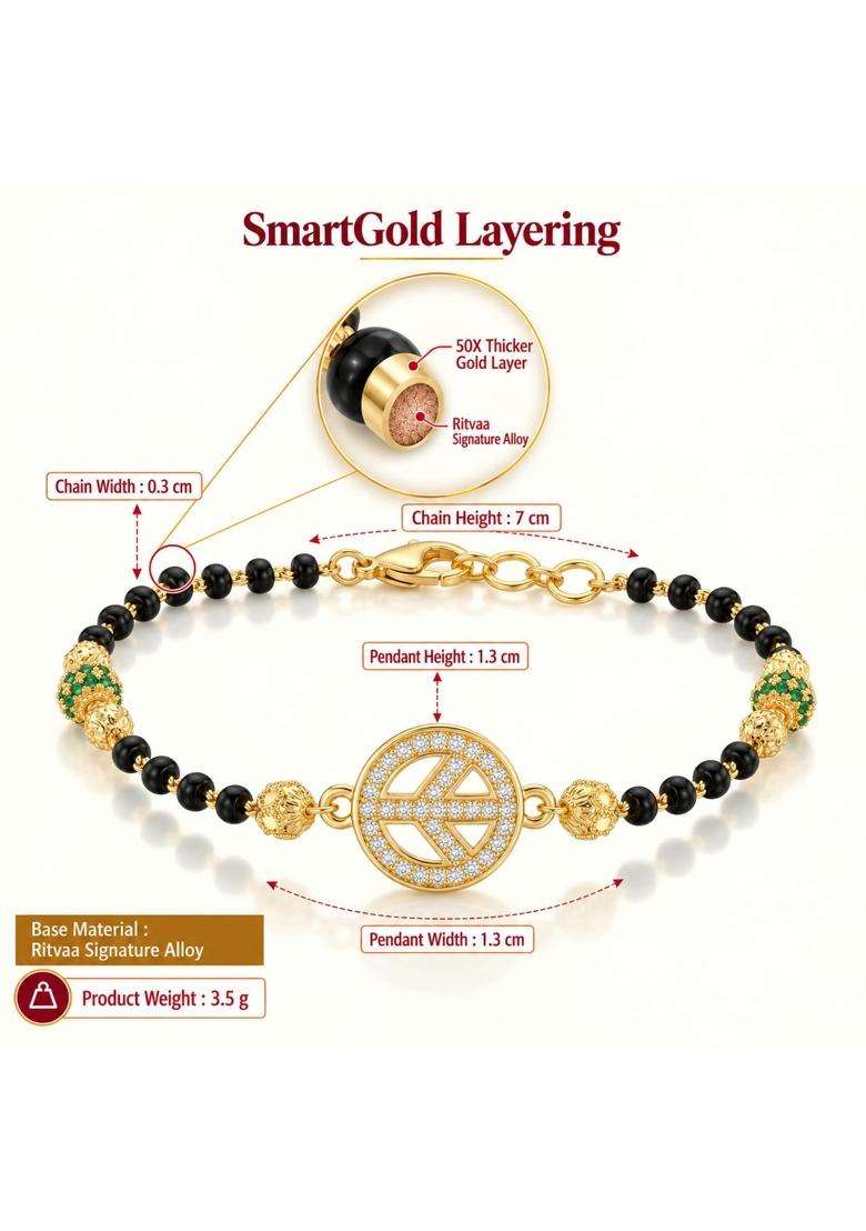 Ritvaa 24K Smartgold Hand Mangalsutra Bracelet with Peace Pendant for Women - Indya