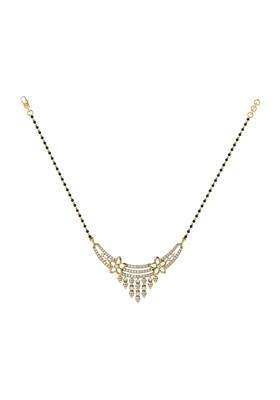 Diamtrendz Gold Plated BIS Hallmarked Pure 925 Sterling Silver Modern Mangalsutra Tanmaniya Pendant with Black