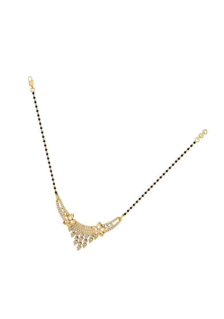 Diamtrendz Gold Plated BIS Hallmarked Pure 925 Sterling Silver Modern Mangalsutra Tanmaniya Pendant with Black - Indya