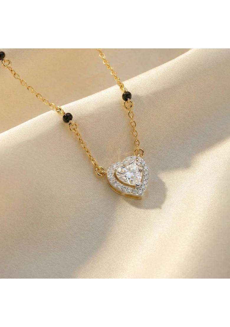 Shayn Loving Heart Mangalsutra Necklace 925 Silver 18KT Gold Vermeil - Indya